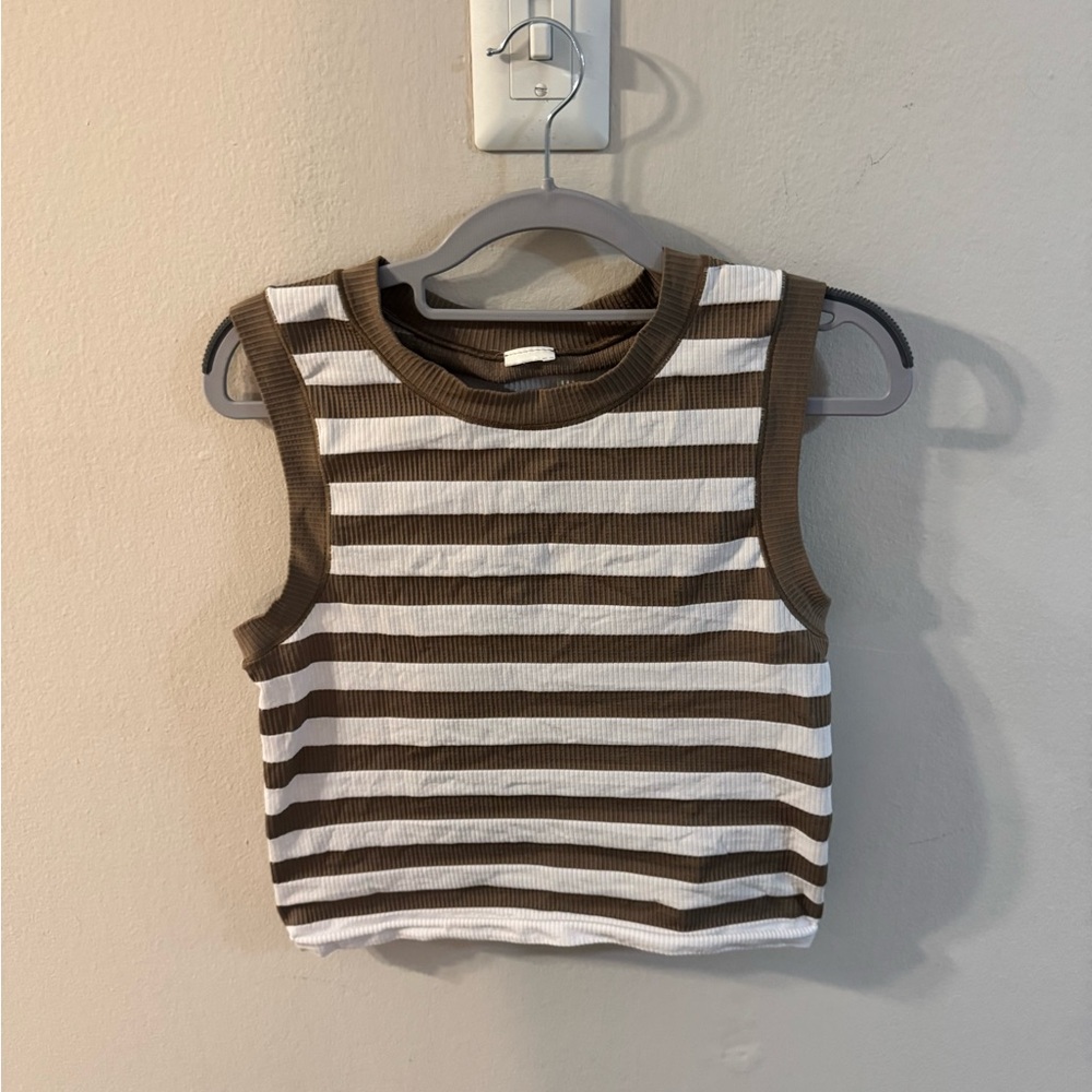 NWOT Athleta Striped Brown and White‎ Sleeveless Top
